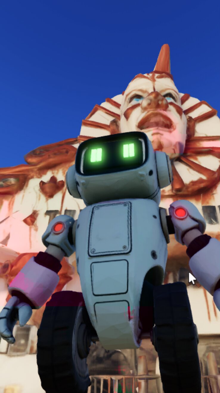 LS-1000 robot in front of Carney's funhouse